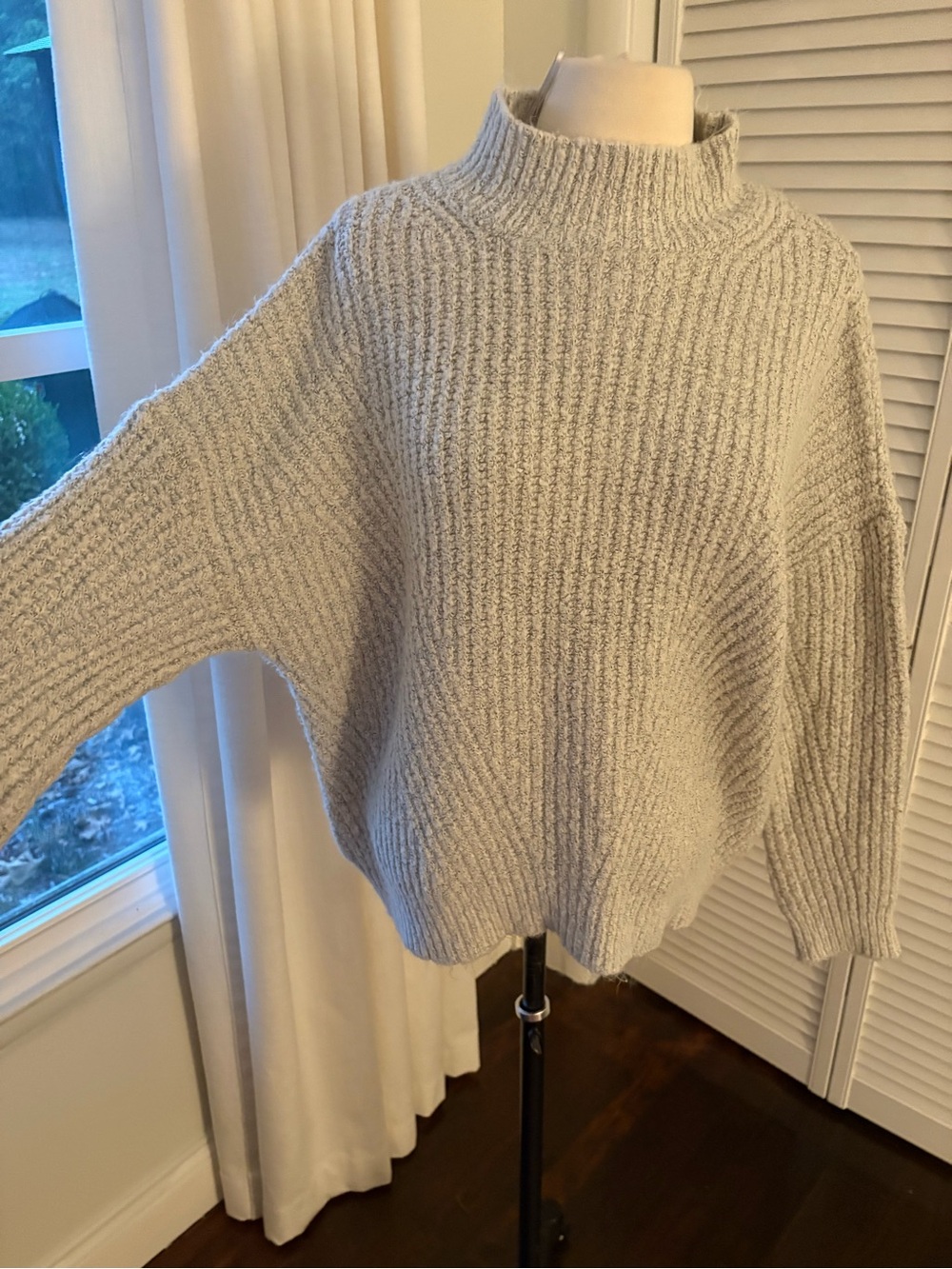 debut Light Gray Ribbed Mock Neck Sweater